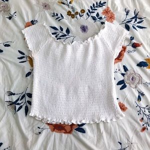 Brandy Melville White Rucched Simple Top